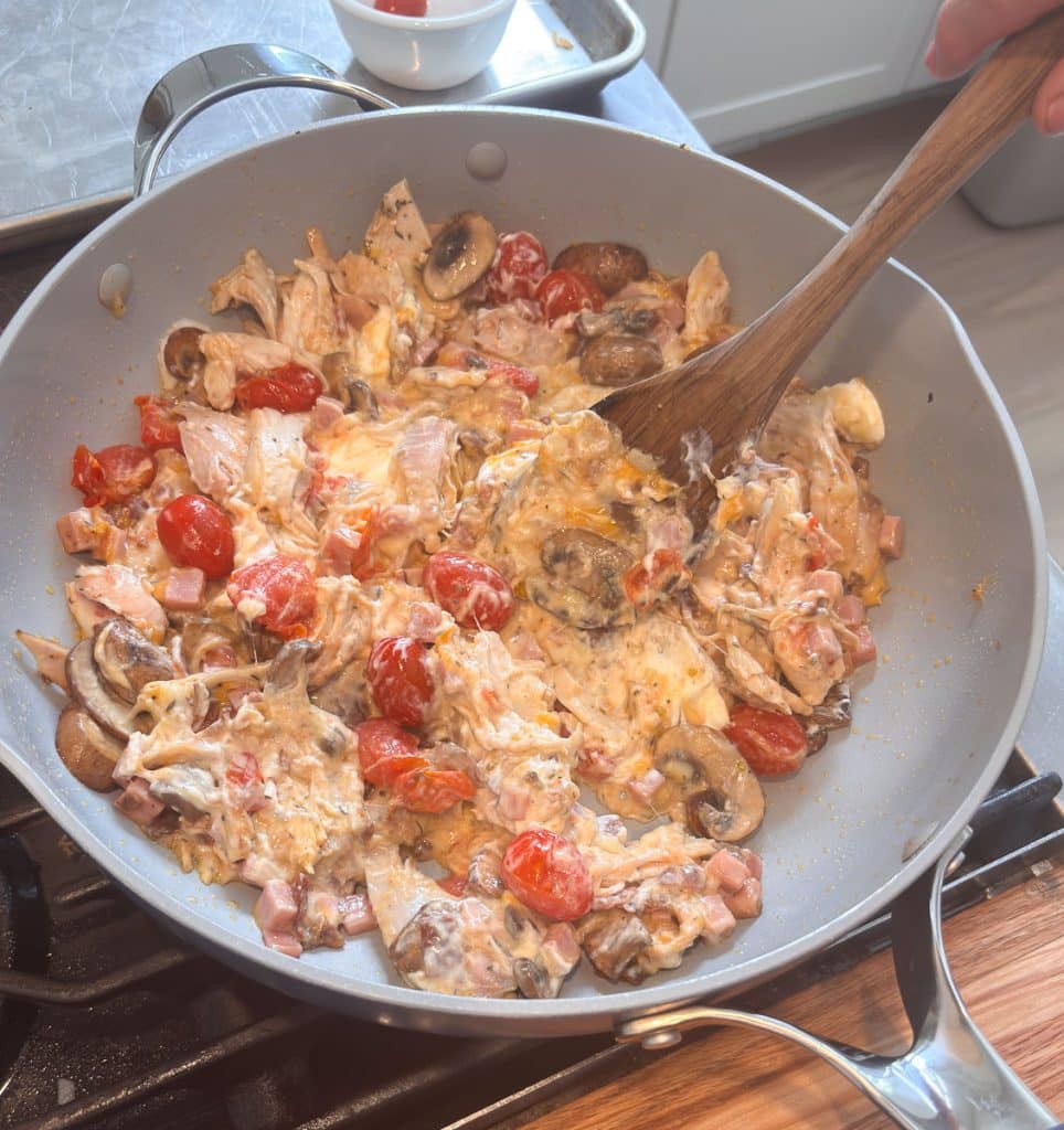 Cheese melting into ingredients. 