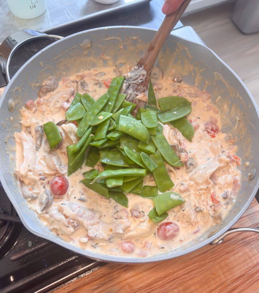 Add snap peas to the green well mac n cheese