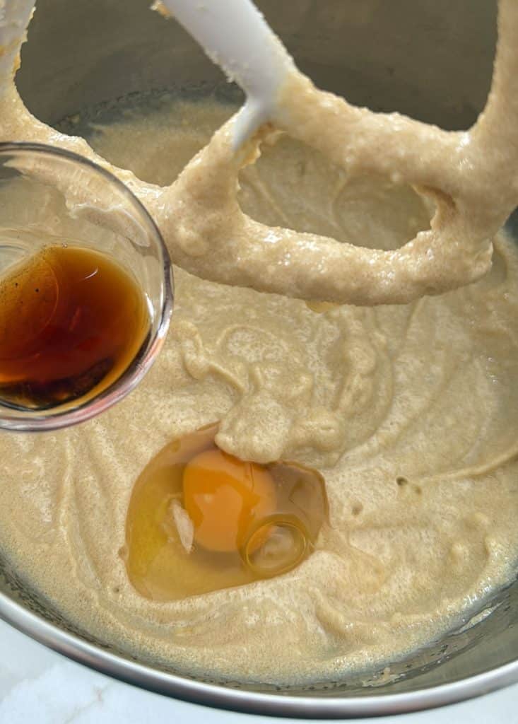 adding egg and vanilla to batter
