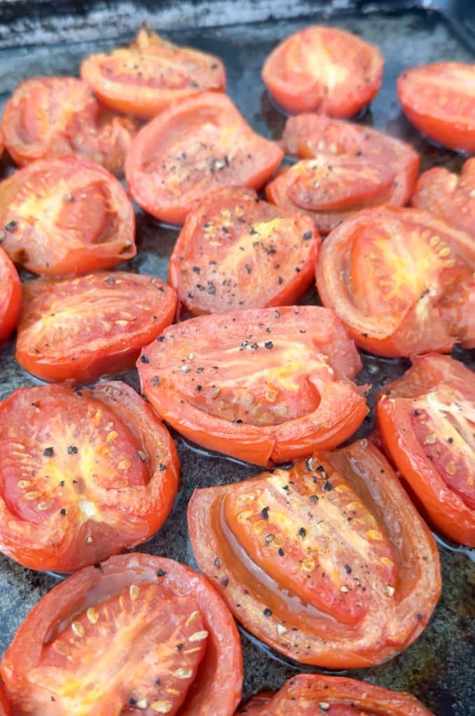 DSCN8590 roasted tomatoes on a baking sheet