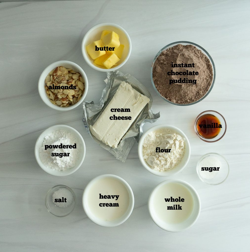 ingredients for lush dessert on a white table