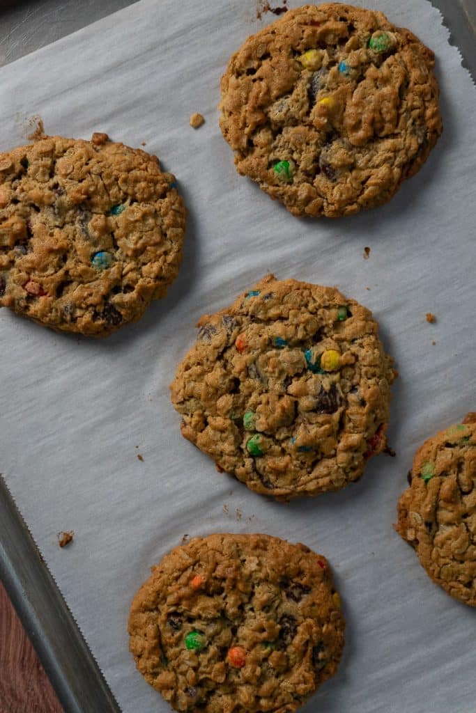 baked cookies on baking sheets line with parchment paper