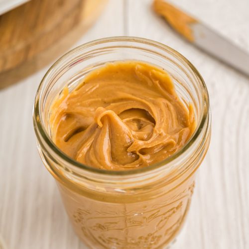 peanut butter honey spread in a mason jar