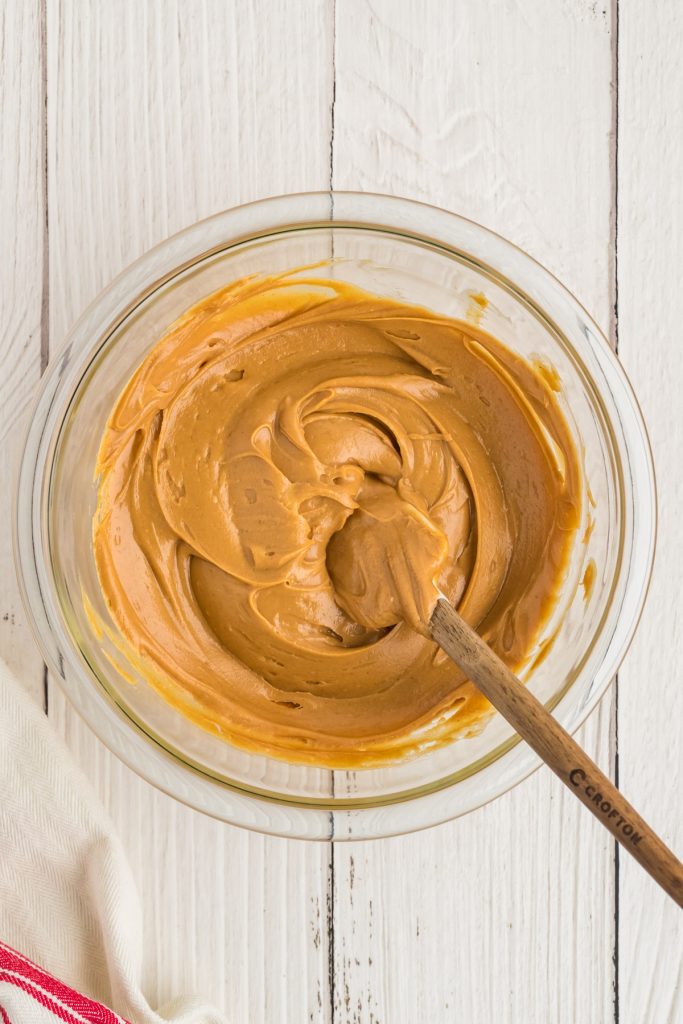 peanut butter honey spread in a clear glass bowl