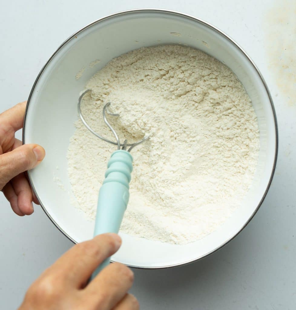 mixing dry ingredients for freezer waffles