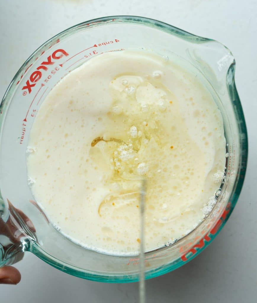 mixing wet ingredients together for freezer waffles