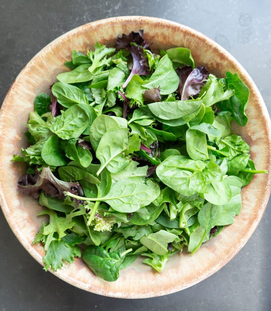 salad bowl with mixed greens and baby spinach