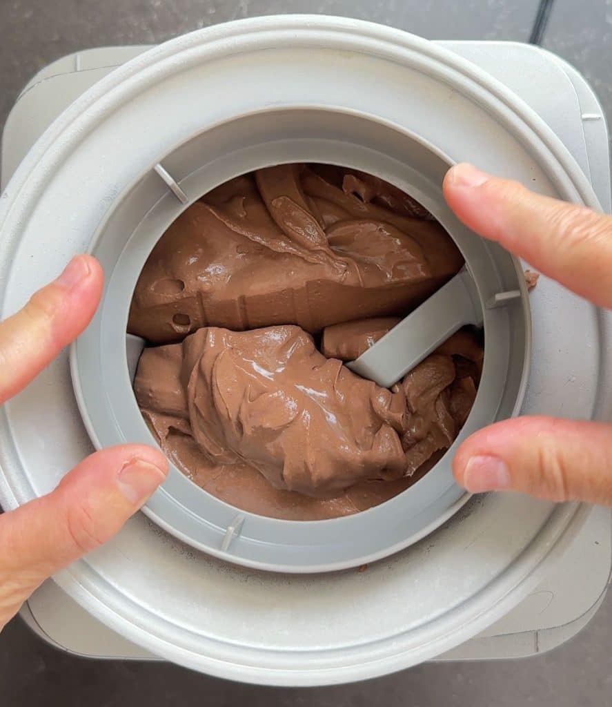 brownie batter ice cream base in ice cream machine
