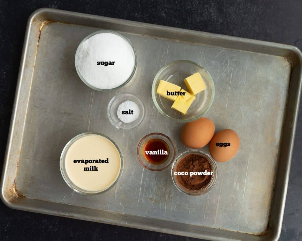 IMG_3873 ingredients on a baking sheet for Minny's chocolate pie from the movie The Help