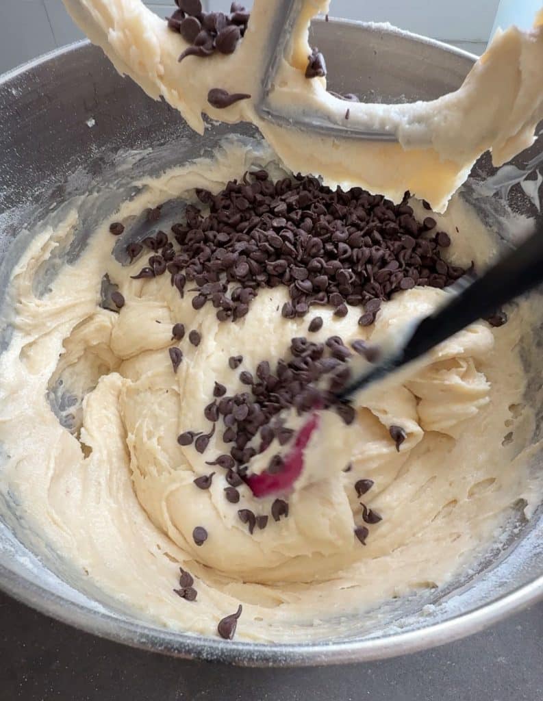 IMG_3937 adding mini semi-sweet chocolate chips to muffin batter