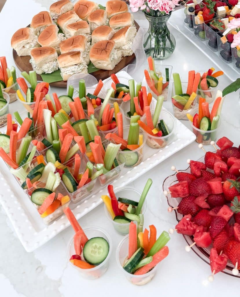 IMG_3955 party buffet with cups of vegetable dip and vegetables in the cups