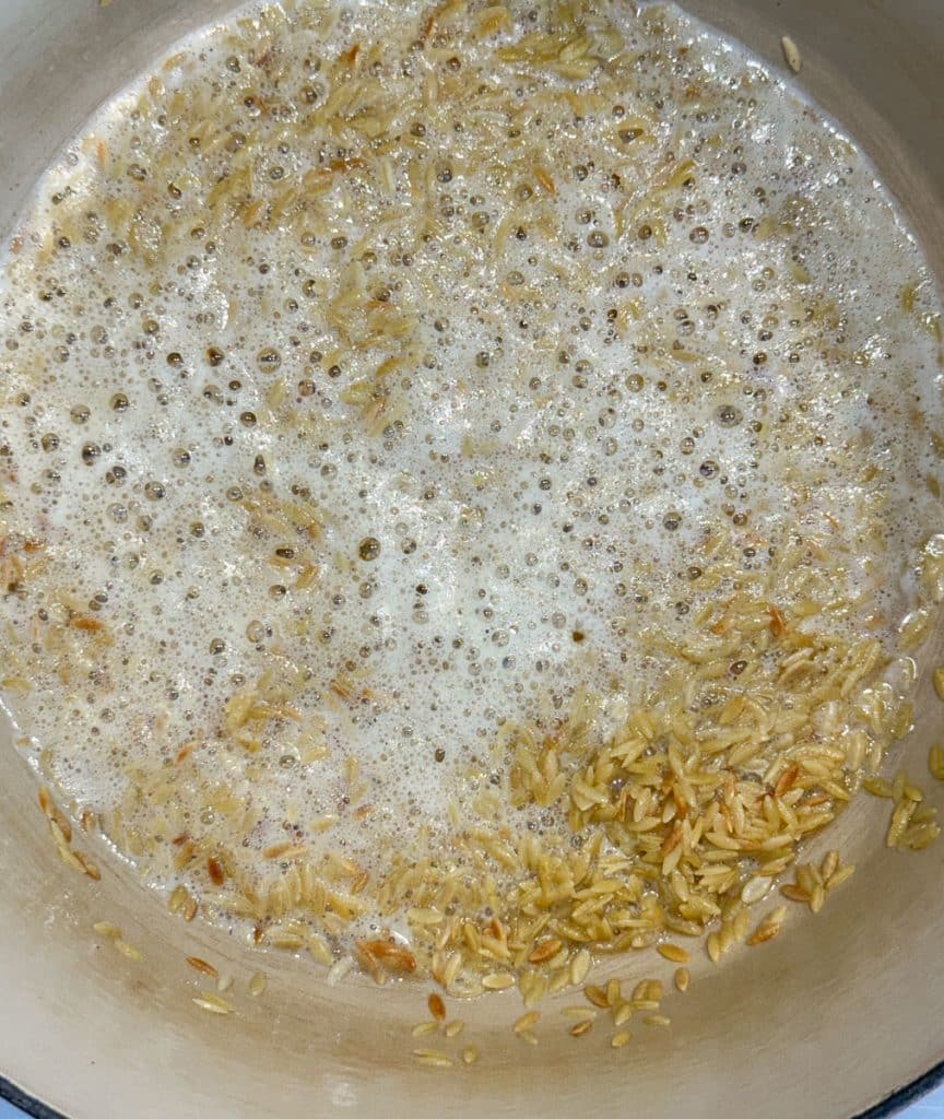 browning orzo pasta in butter