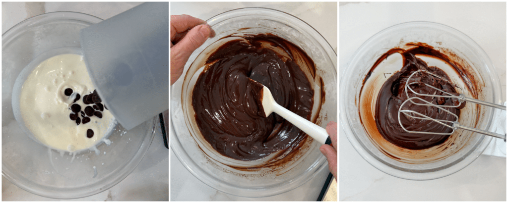 collage of making chocolate ganache 