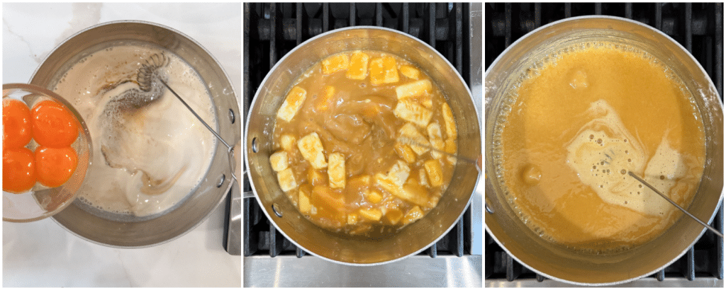 collage of photos making coconut frosting