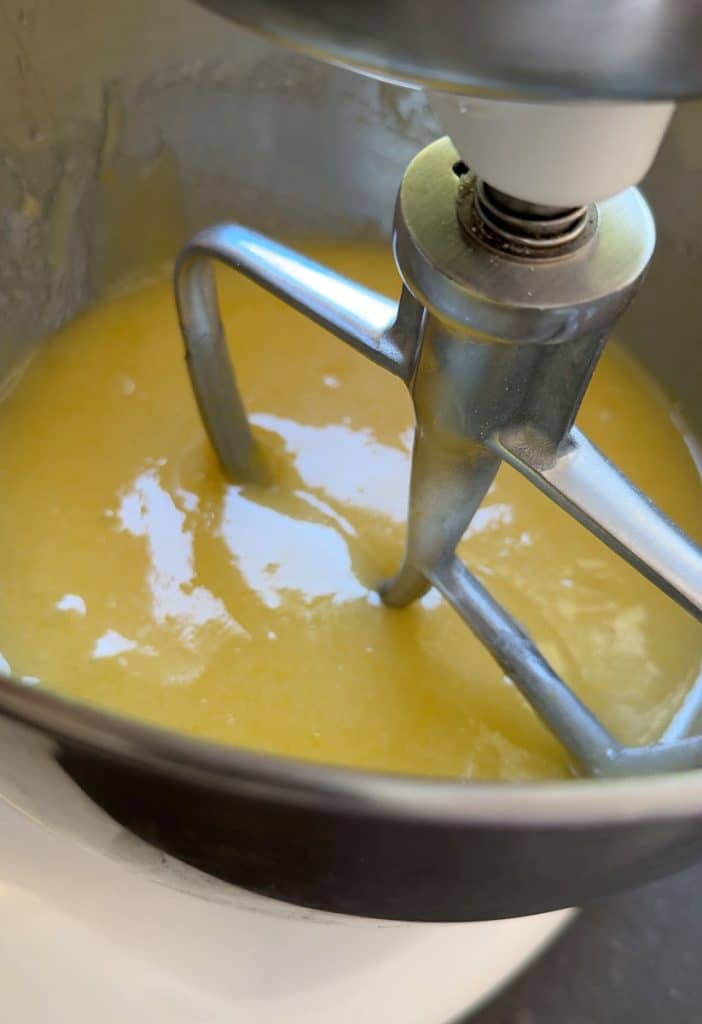 oil, sugar, and eggs creamed together
