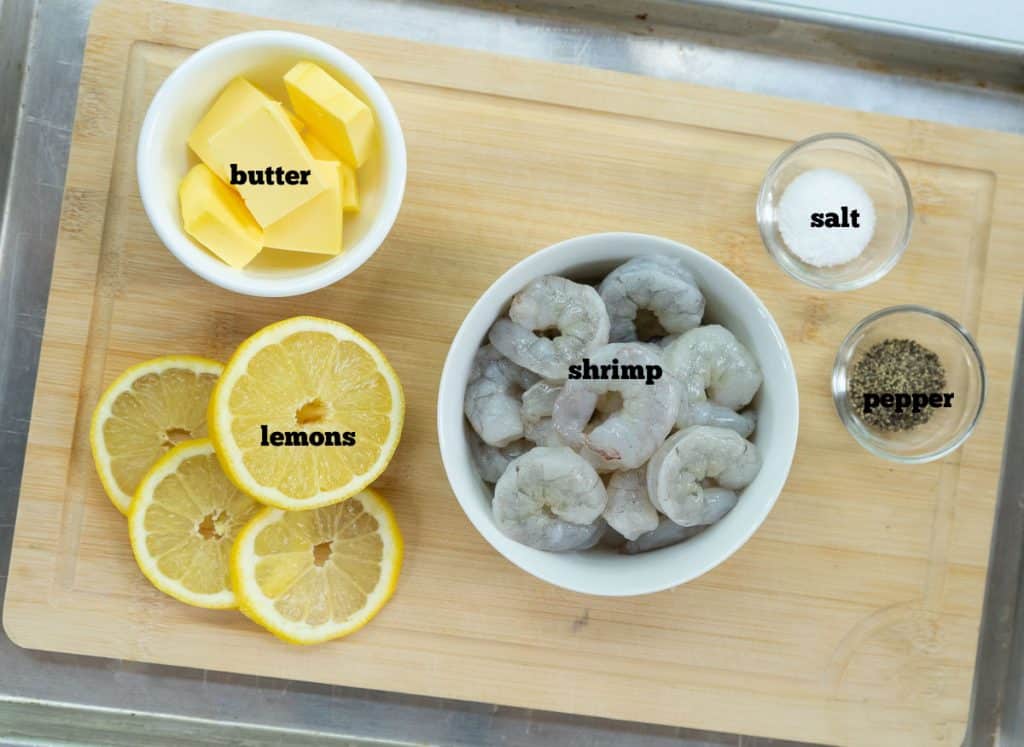 beach shrimp ingredients on a wood cutting board