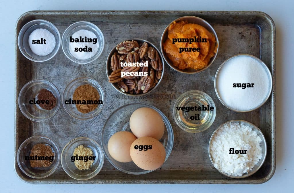 ingredients for caramel pecan pumpkin bundt cake