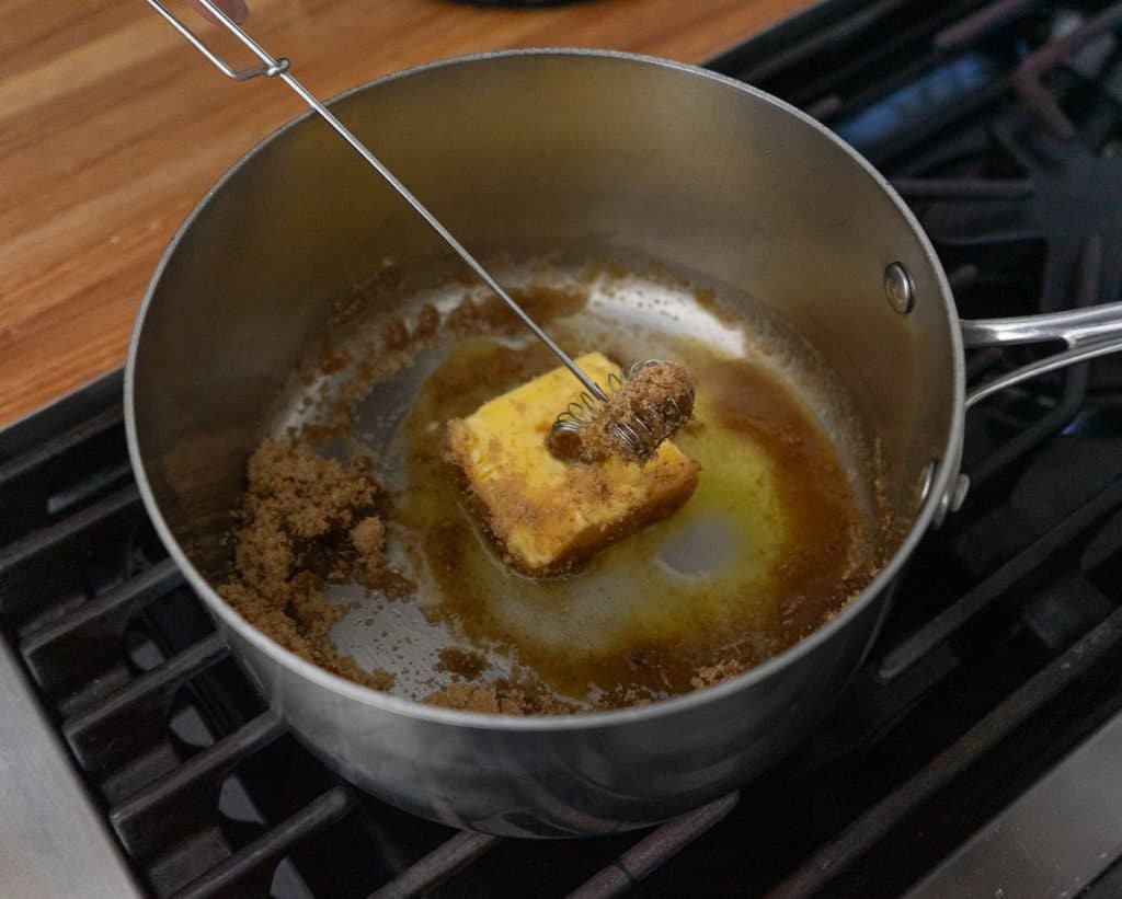 butter and brown sugar in sauce pan