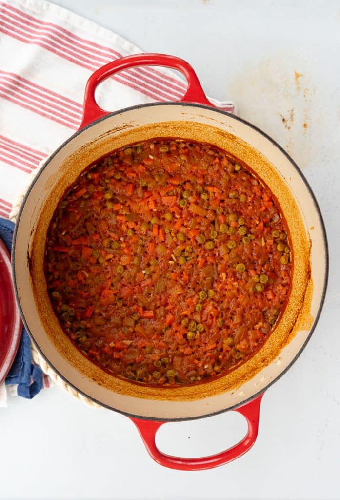 cooked spanish rice that has not been fluffed. 