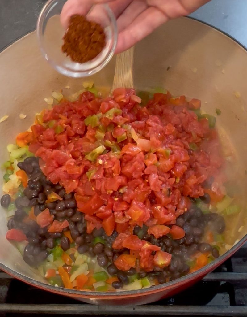 adding spices to soup pot