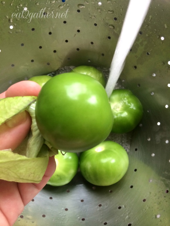 Salsa Verde ~ washing tomatillos