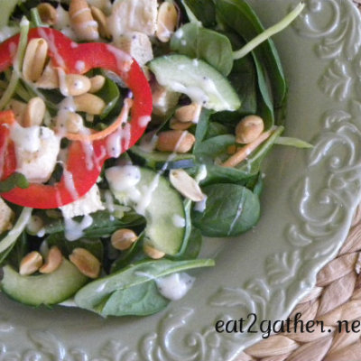 chicken vegetable salad on green plate