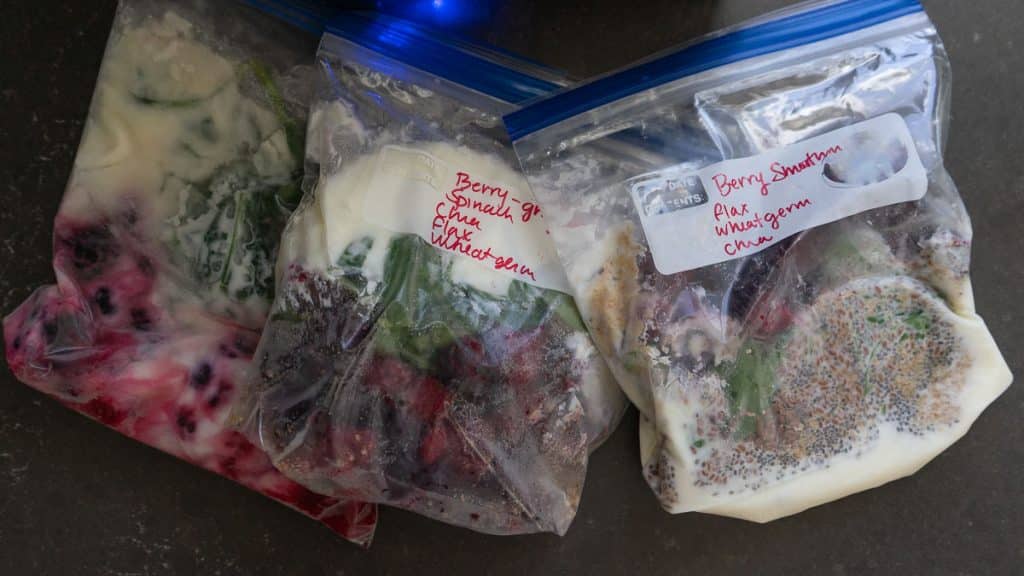 frozen bags of smoothies on countertop