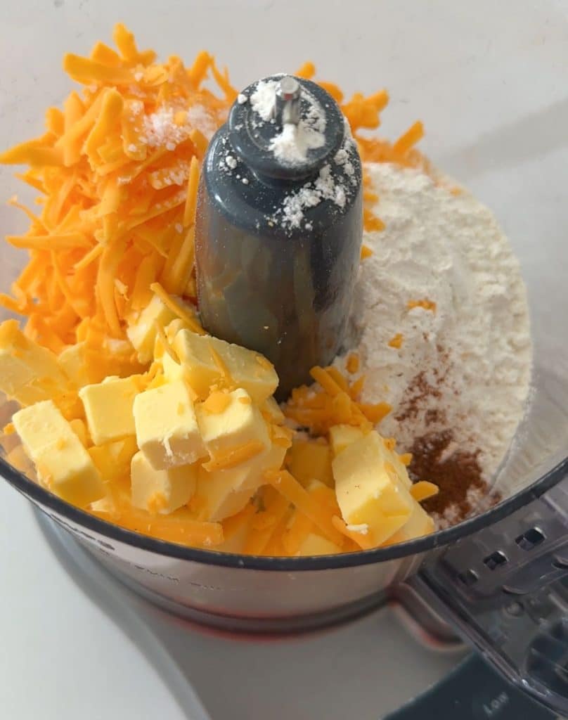 ingredients for cheesy crackers in food processor