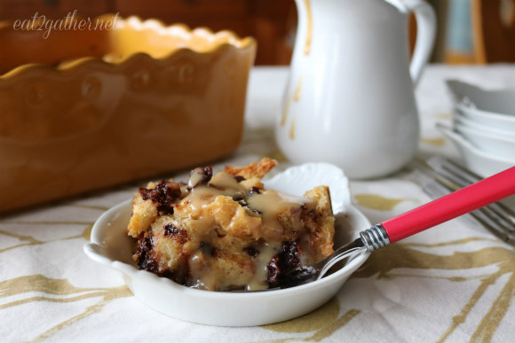 Cherry Chocolate Chip Bread Pudding with Maple Cream Sauce 