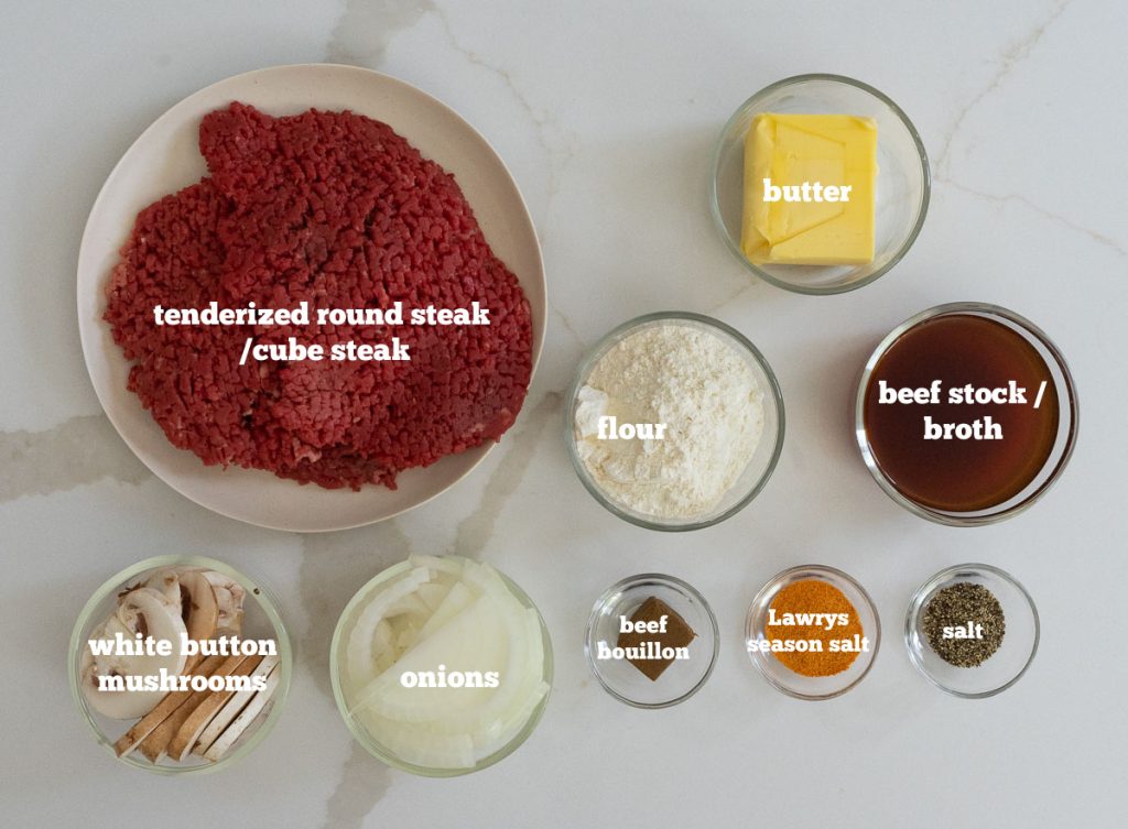 ingredient photo for swiss steak on white background