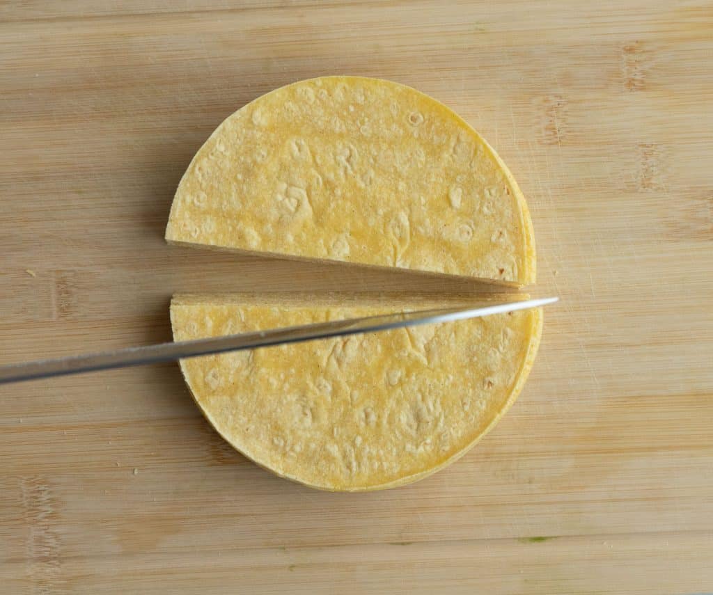 corn tortillas stack up and cut in half