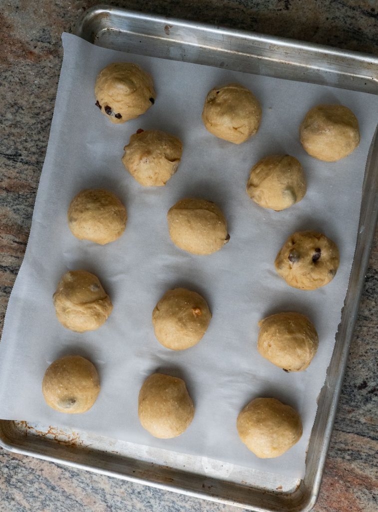 hot cross bun dough on sheet pan 