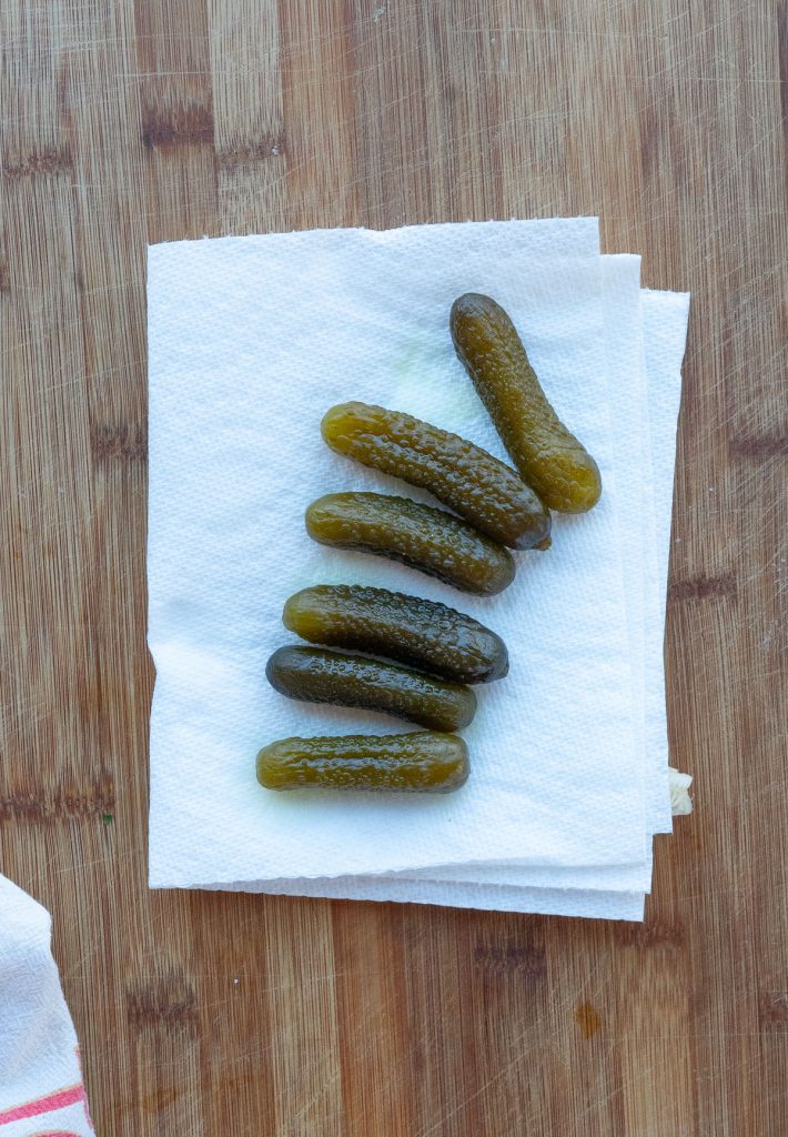 sweet pickles on a paper towel