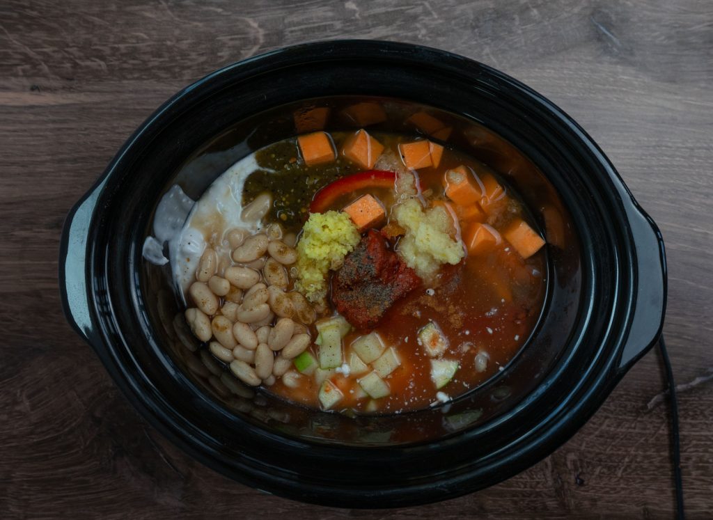 ingredients for soup in slow cooker.